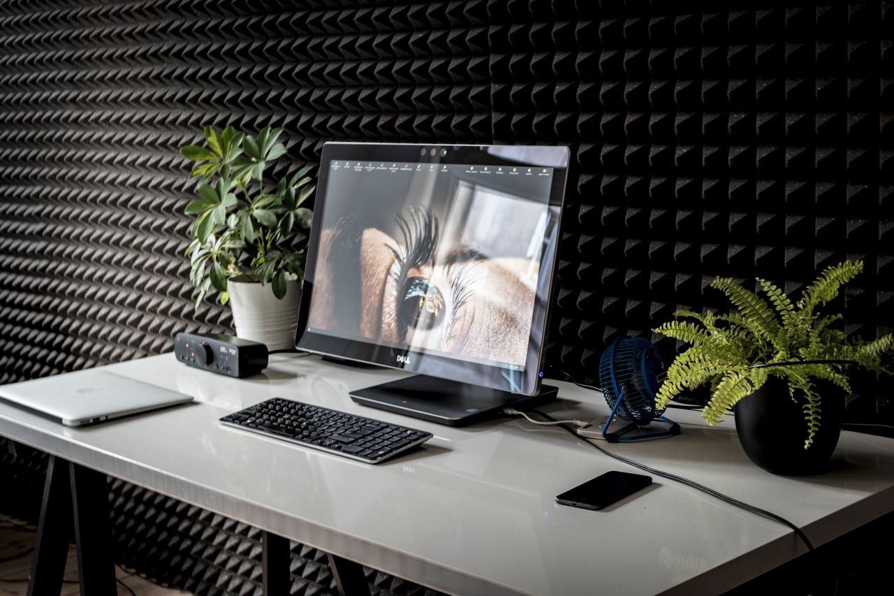 Computer accessories and modern workspace with desktop setup