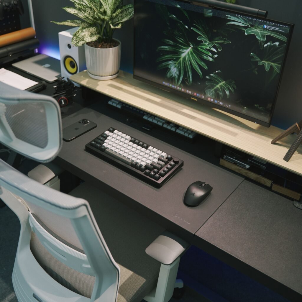 computer accessories for your workspace ,modern desk setup with monitor, keyboard and mouse