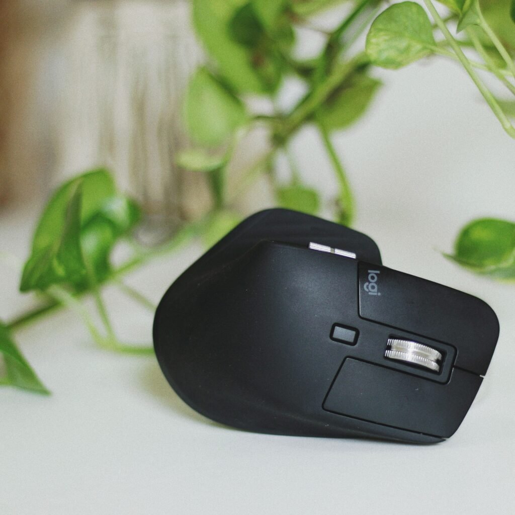 ergonomic wireless mouse on a desk
